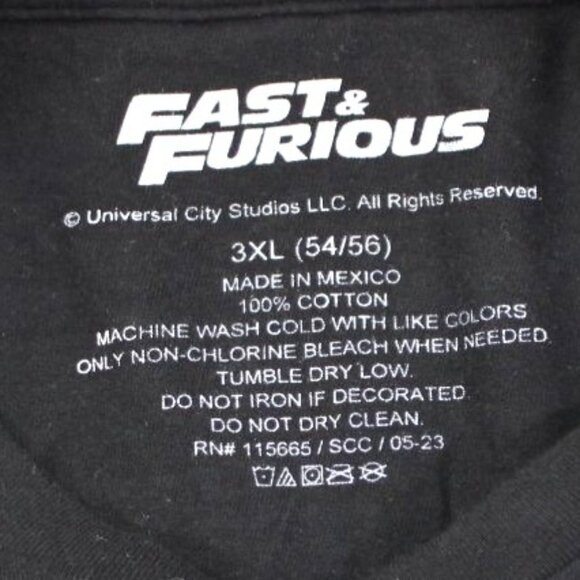 Fast & Furious Graphic Tee 3XL 100% Cotton Black Universal Studios Mens - Picture 3 of 5